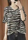 Wholesale Women's Casual Comfort V Neck Top Half Sleeve Striped Blouse With Drawstring - Liuhuamall