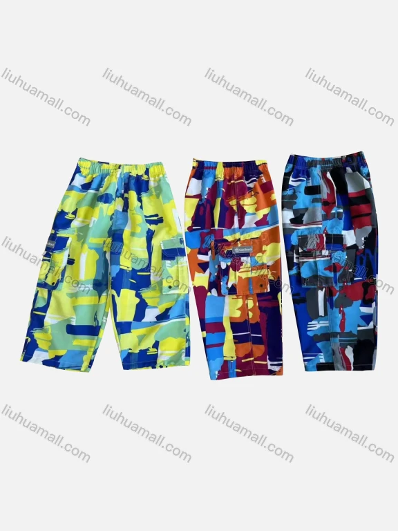 Wholesale Men's Casual Allover Print Flap Pockets Elastic Waist Shorts 4072#