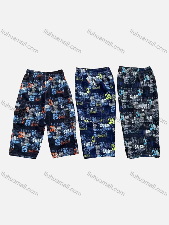 Wholesale Men's Casual Allover Letter Print Flap Pockets Elastic Waist Shorts 4066#