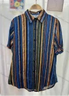 Wholesale Women's Vintage Short Sleeve Striped Button Down Shirts - Liuhuamall