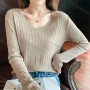 Wholesale Women's Casual Plain V Neck Long Sleeve Wide Ribbed Knit Sweater Tops 8031# preview