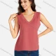 Wholesale Women's Casual Plain V Neck Tank Top Coral Pink Clothing Wholesale Market Liuhua