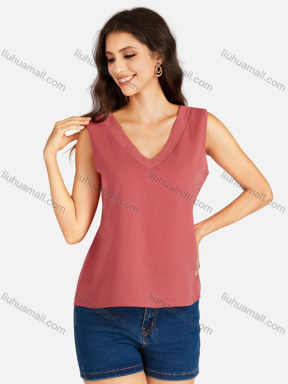 Wholesale Women's Casual Plain V Neck Tank Top