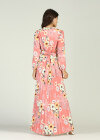 Wholesale Women's Casual Allover Floral Print Tie Neck Belted Pleated Maxi Dress - Liuhuamall