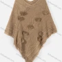 Wholesale Women's Vintage V Neck Plush Ball Embroidery Tassel Hem Plain Knit Cape preview