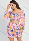 Wholesale Women's Vacation Floral Print Off Shoulder Ruffle Trim Crop Top & Skirt 2 Piece Set - Liuhuamall