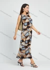 Wholesale Women's Fashion Sleeveless Keyhole Neck Leopard Splicing Print Midi Dress - Liuhuamall