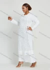 Wholesale Women's Layered Round Neck Applique Side Drawstring Maxi Dress - Liuhuamall