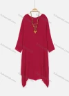 Wholesale Women's V Neck Buttons Hanky Hem Plain Midi Dress With Wooden Heart Beads Necklace - Liuhuamall