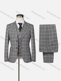 Wholesale Men's Formal Lapel Single Breasted Plaid Blazer & Waistcoat & Pants 3-piece Suit Set, LIUHUA CLOTHING WHOLESALE