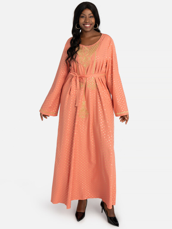 Women's Causal V Neck Long Sleeve Allover Print African Maxi Dress With Belt, Clothing Wholesale Market -LIUHUA, 