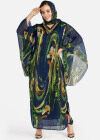Wholesale Women's African V Neck Abstract Print Muslim Rhinestone Decor Maxi Kaftan Dress With Hijab - Liuhuamall