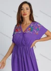 Wholesale Women's Embroidered V Neck Batwing Sleeve Ruffle Hem Peplum Maxi Dress - Liuhuamall