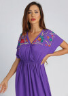 Wholesale Women's Embroidered V Neck Batwing Sleeve Ruffle Hem Peplum Maxi Dress - Liuhuamall