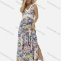 Wholesale Women's V Neck Sleeveless Crochet Graphic Lace Up Side Slit Boho Maxi Tank Dress J150# preview