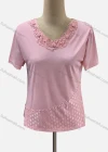 Wholesale Women's Casual Crew Neck Short Sleeve Lace Trim Beaded Blouse - Liuhuamall