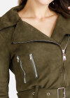 Wholesale Women's Lapel Zipper Crop Suede Jacket With A-Line Ruffle Hem Skirt 2 Piece Set - Liuhuamall