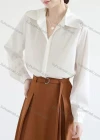 Wholesale Women's Casual Collared Long Sleeve Button Down Ruched Plain Shirts - Liuhuamall