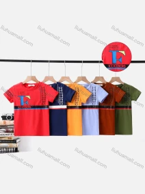 Wholesale Boy's Casual Striped Number & Letter Print Round Neck Short Sleeve Modal Cotton Tee, LIUHUA CLOTHING WHOLESALE