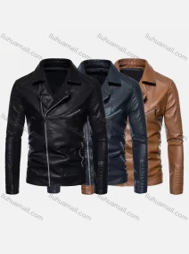 Wholesale Men's Fashion Moto Lapel Long Sleeve Zipper Leather Biker Jacket, LIUHUA CLOTHING WHOLESALE
