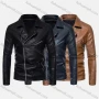 Wholesale Men's Fashion Moto Lapel Long Sleeve Zipper Leather Biker Jacket preview