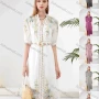 Wholesale Women's Elegant Floral Split Hem V Neck Half Sleeve Midi Dress With Belt preview