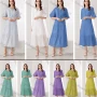 Wholesale Women's Elegant Plain Eyelet Embroidered Ruched Tie Neck Half Sleeve Midi Dress preview