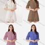 Wholesale Women's Elegant Plain Eyelet Embroidered Drawstring Button Down Mock Neck Half Sleeve Short Dress preview