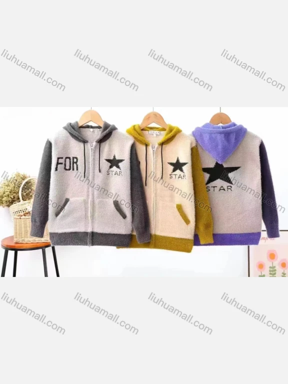 Wholesale Kid's Casual Zipper Drawstring Long Sleeve Hooded Fleece Sweater 1807#