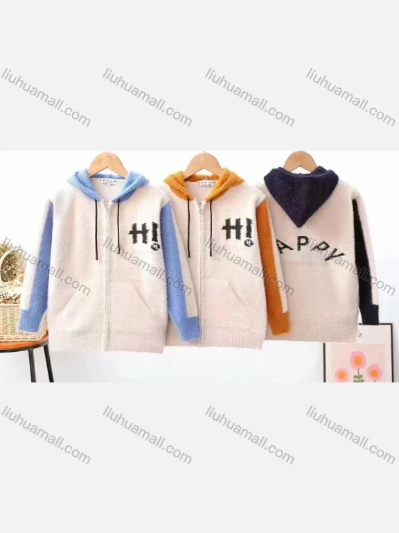 Wholesale Kid's Casual Zipper Drawstring Long Sleeve Hooded Fleece Sweater 1805#