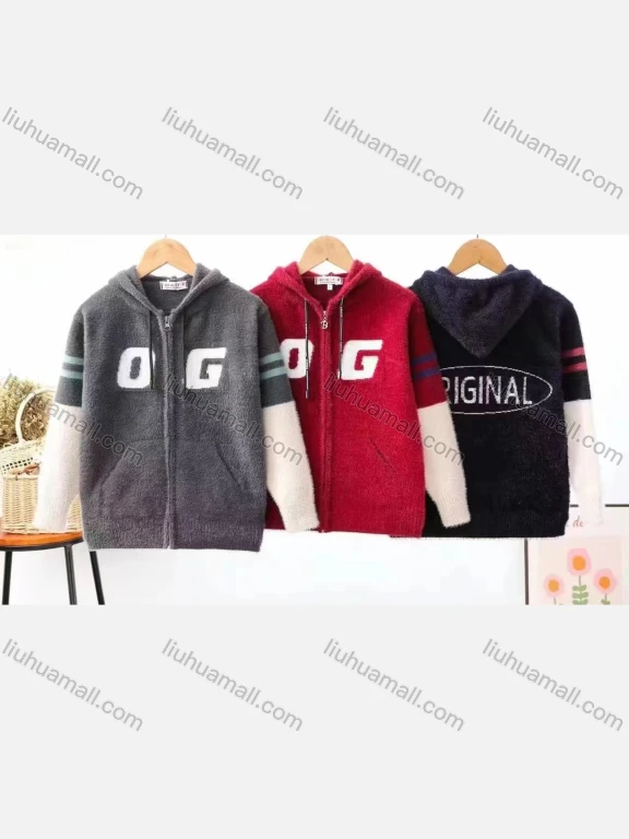 Wholesale Kid's Casual Zipper Drawstring Long Sleeve Hooded Fleece Sweater 1803#