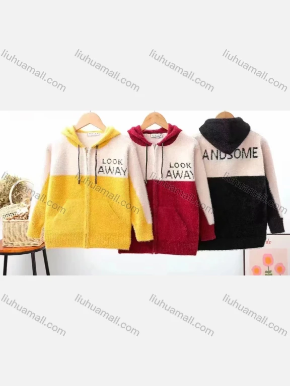 Wholesale Kid's Casual Zipper Drawstring Long Sleeve Hooded Fleece Sweater 1808#