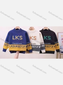 Wholesale Kid's Casual Mock Neck Letter Colorblock Long Sleeve Fleece Sweater 1020#, LIUHUA CLOTHING WHOLESALE