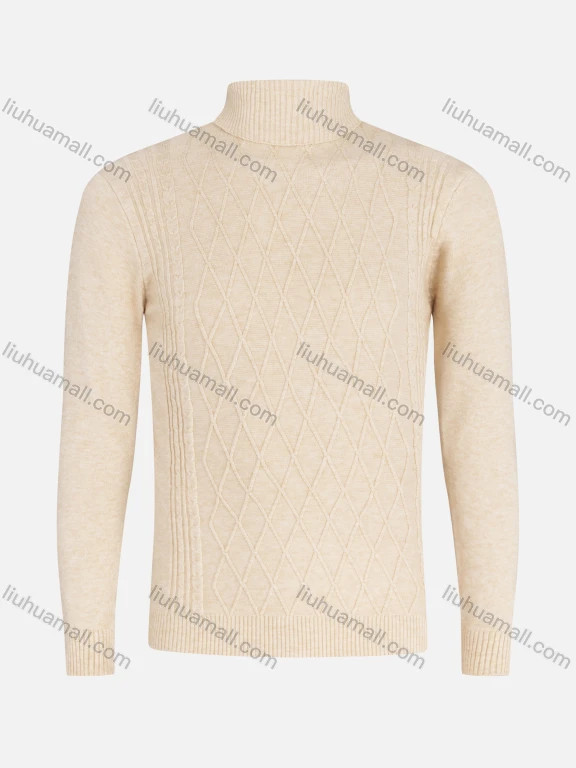 Wholesale Men's Casual Long Sleeve Texture Knit High Neck Plain Sweater