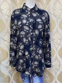 Wholesale Women's Casual Collared Long Sleeve Pin Dot Floral Button Down Mid Length Shirt H77#, LIUHUA CLOTHING WHOLESALE