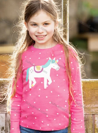 Wholesale Girls Cute Crew Neck Long Sleeve Polka Dot Cartoon Print T-shirt, LIUHUA CLOTHING WHOLESALE