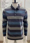 Wholesale Men's Casual Striped Colorblock Long Sleeve Polo Shirt - Liuhuamall