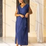 Wholesale Women's Casual Plain V Neck Woven Split Front Maxi Tank Dress V5426# preview