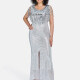 Women's Elegant Plain Sleeveless Split Front Sequin Tassel Decor Maxi Mermaid Evening Dress 23016# Silver Clothing Wholesale Market -LIUHUA