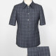 Men's Plaid Button Down Patch Pocket Short Sleeve Shirt & Pants 2-Piece Sets BV220302# Navy Clothing Wholesale Market -LIUHUA