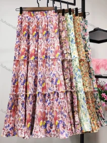 Wholesale Women's Casual Tiered Elastic Waist Floral Print Skirt, LIUHUA CLOTHING WHOLESALE