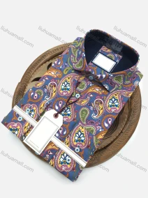 Wholesale Men's Casual Slim Fit Shirt Collar Long Sleeve Paisley Print Button Down Shirt, LIUHUA CLOTHING WHOLESALE