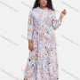 Wholesale Women's Casual Floral Print Button Down Long Sleeve Flared Hem Maxi Shirt Dress With Belt preview