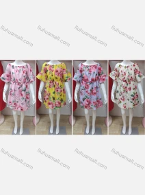 Wholesale Girls Causal Crew Neck Bell Sleeve Elastic Waist Floral Print Dress, LIUHUA CLOTHING WHOLESALE