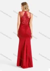 Wholesale Women's Elegant V Neck Sleeveless Ruched Beaded Applique Splicing Sheer Mesh Maxi Mermaid Evening Dress - Liuhuamall