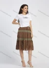 Wholesale Women's Chiffon Embroidery Lace Layered Ruched Knee Length Skirt - Liuhuamall