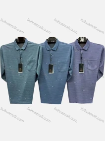 Wholesale Men's Casual Striped Patch Pocket Long Sleeve Polo Shirt 6908#, LIUHUA CLOTHING WHOLESALE