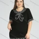 Wholesale Women's Plus Size Round Neck Short Sleeve Embroidery Casual Top Black Clothing Wholesale Market Liuhua