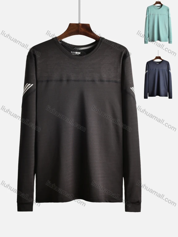 Wholesale Men's High Stretchy Round Neck Striped Athletic Long Sleeve Sweatshirt 2092#
