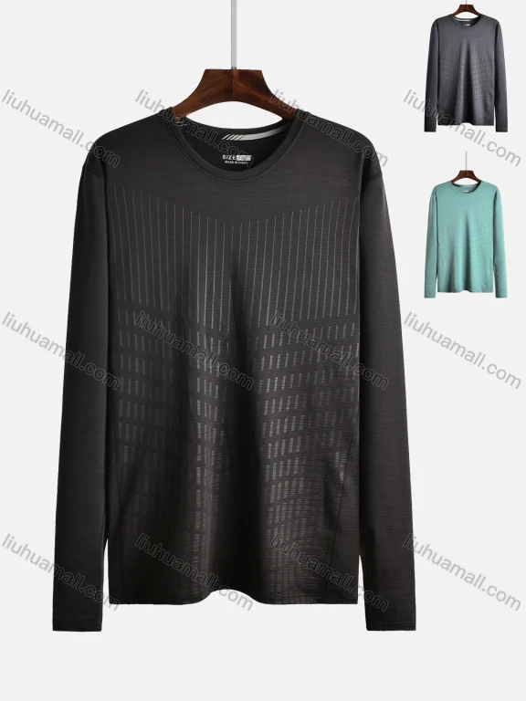 Wholesale Men's High Stretchy Round Neck Jacquard Athletic Long Sleeve Sweatshirt 2093#